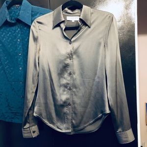 Theodore Silk Blouse Button Up- charcoal grey